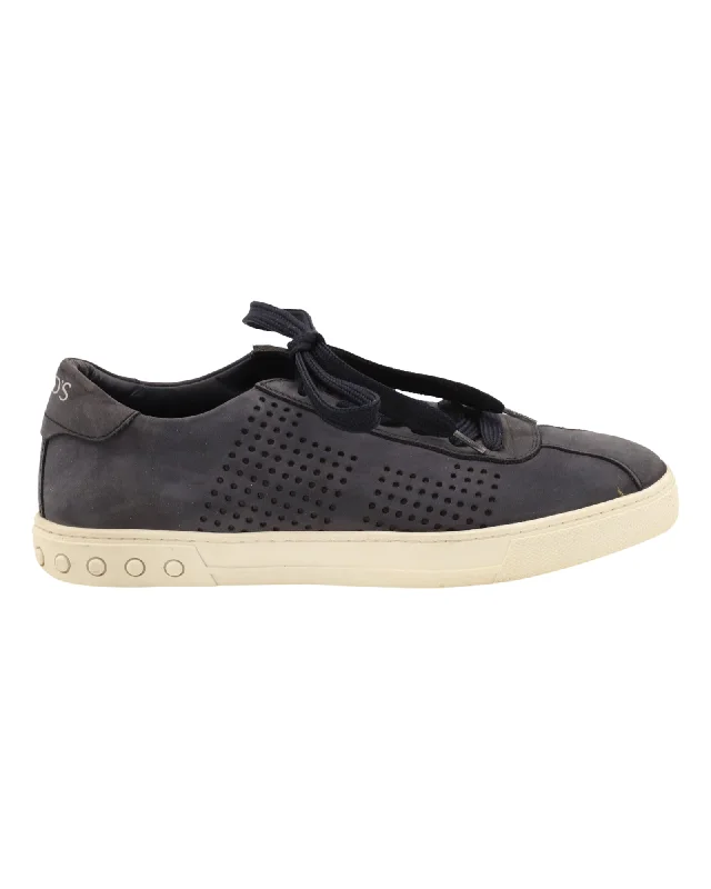 Tod‘s Perforated Detail Lace Up Sneakers in Blue Suede