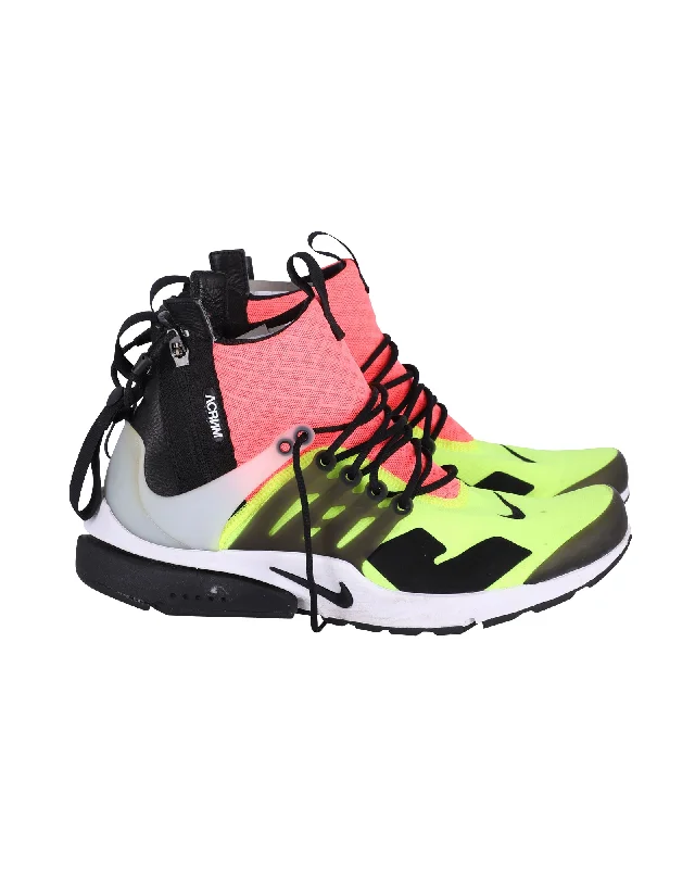 Nike Air Presto x Acronym Sneakers in White/Black Hot Lava Volt Neoprene