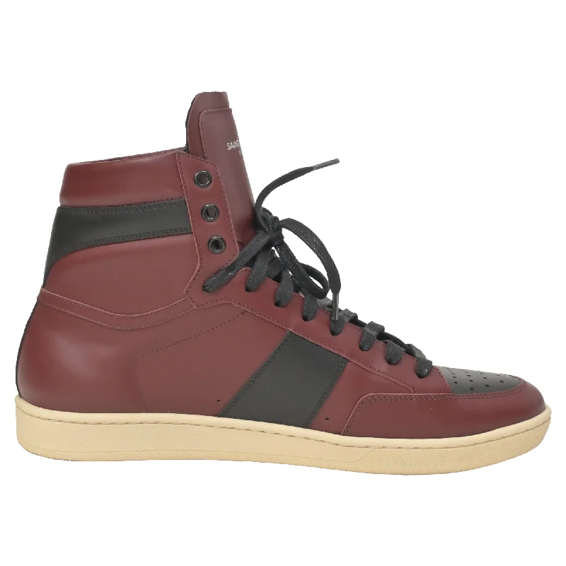 Saint Laurent SL/10H Colorblock Pattern Sneakers in Burgundy Leather