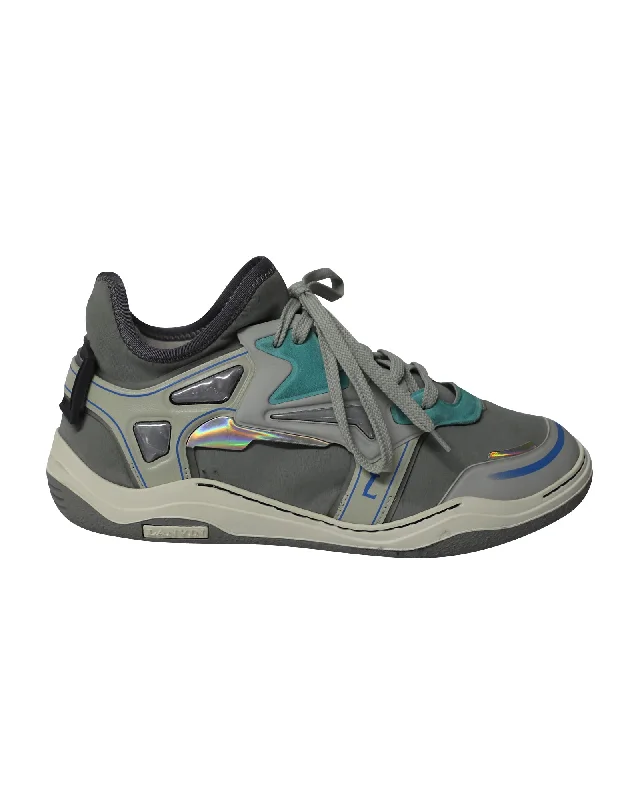 Lanvin Mid Top Neoprene Diving Sneaker in Grey Nubuck Calfskin Leather