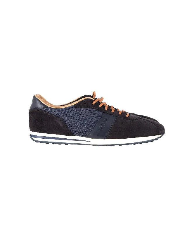 Tod's Lace-Up Low Top Sneakers in Navy Blue Suede