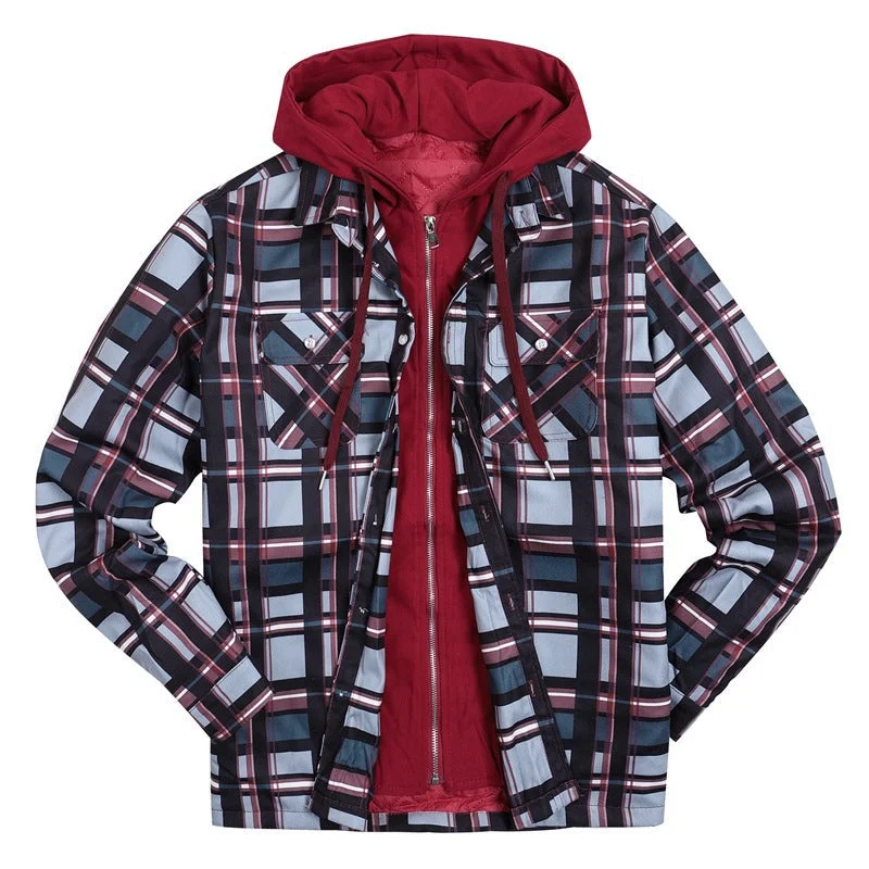 Plaid Winter Hoodies Jacket Outerwear for Men