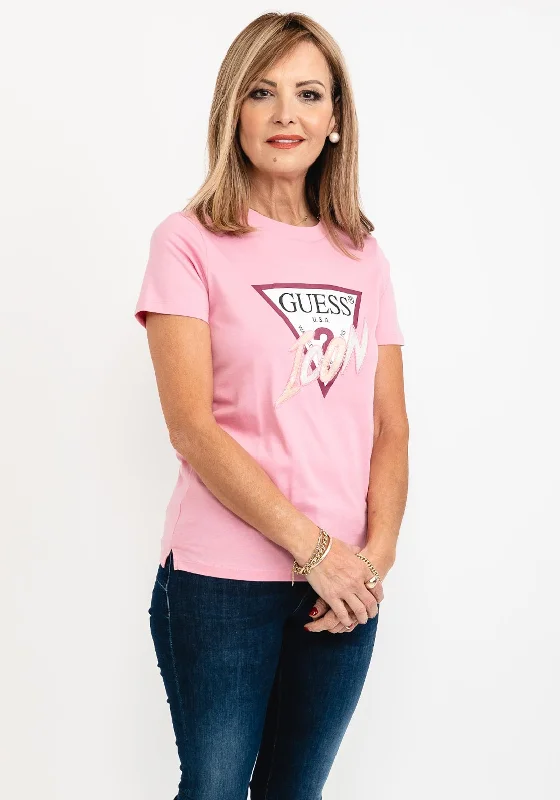 Guess Womens Icon Logo T-Shirt, Pink