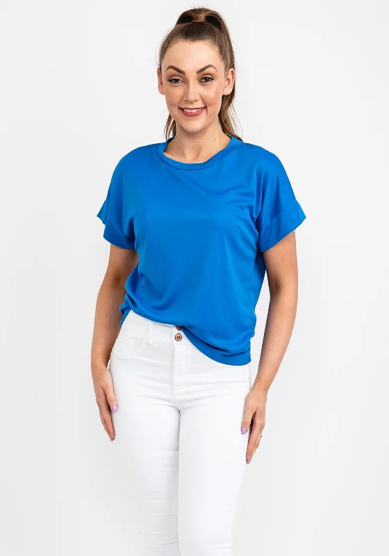 b.young Ribbed Round Neck Top, Azure Blue