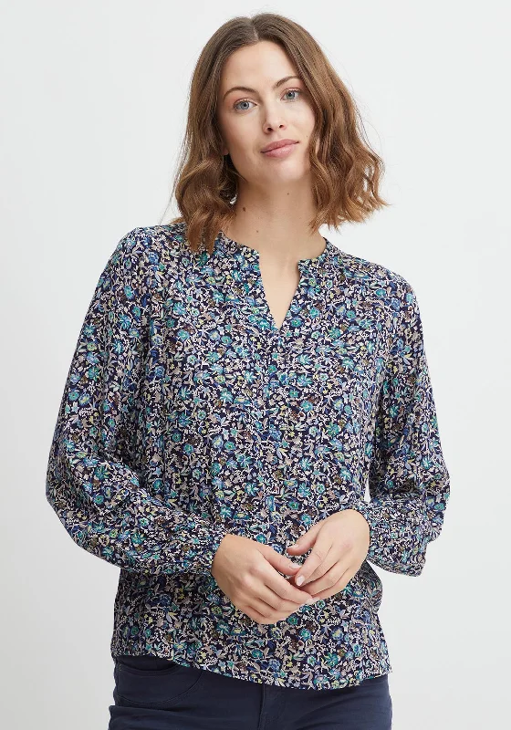 Fransa Dainty Floral Pattern Blouse, Navy Multi