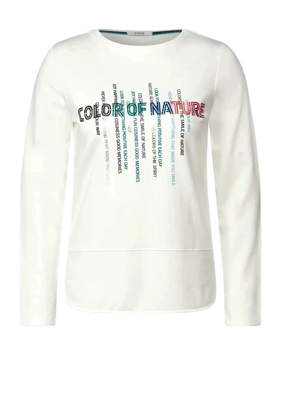 Cecil Casual Terry Graphics Top, Vanilla White