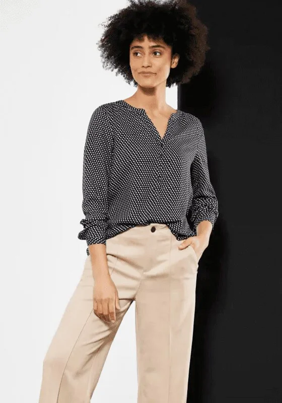 Street One Abstract Print Blouse, Deep Blue & Beige