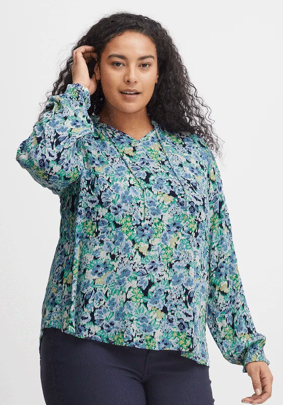Fransa Floral Nynne Blouse, Blue