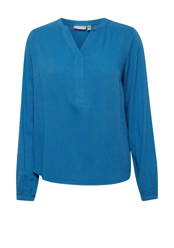 Fransa Waffle Textured Pattern Blouse, Blue