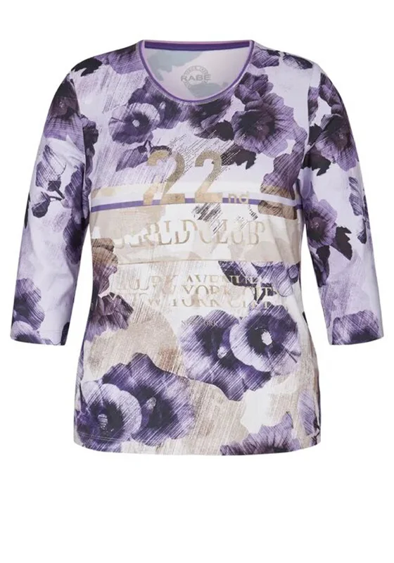 Rabe Rhinestone & Abstract Print T-Shirt, Violet & Gold