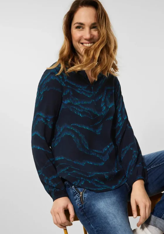 Cecil Abstract Wave Pattern Blouse, Deep Blue