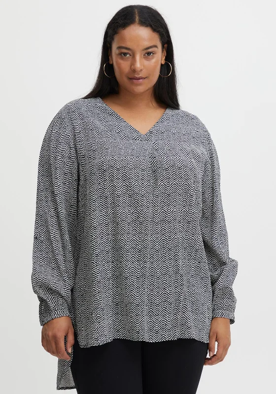 Fransa Wave Print Blouse, Black & White