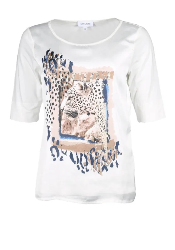 Just White Satin Front Top, White Multi