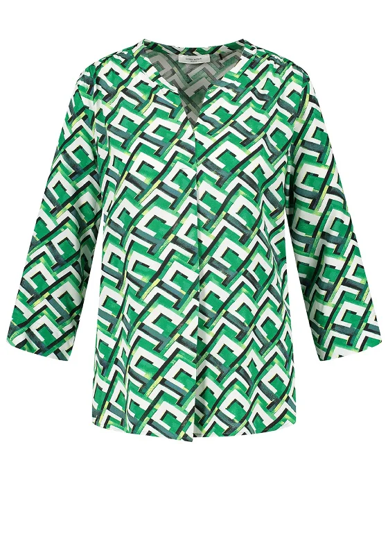 Gerry Weber Abstract Print Notch Neck Blouse, Green