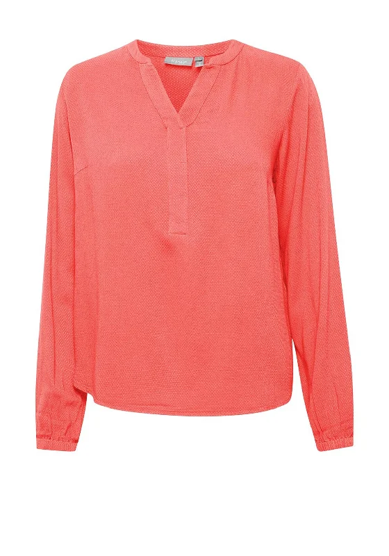 Fransa Waffle Textured Pattern Blouse, Coral