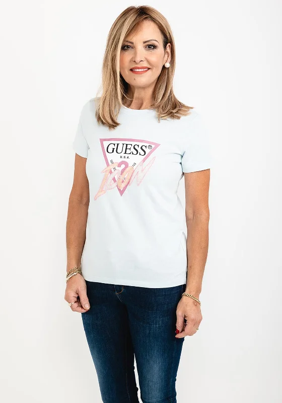 Guess Womens Icon Logo T-Shirt, Baby Blue