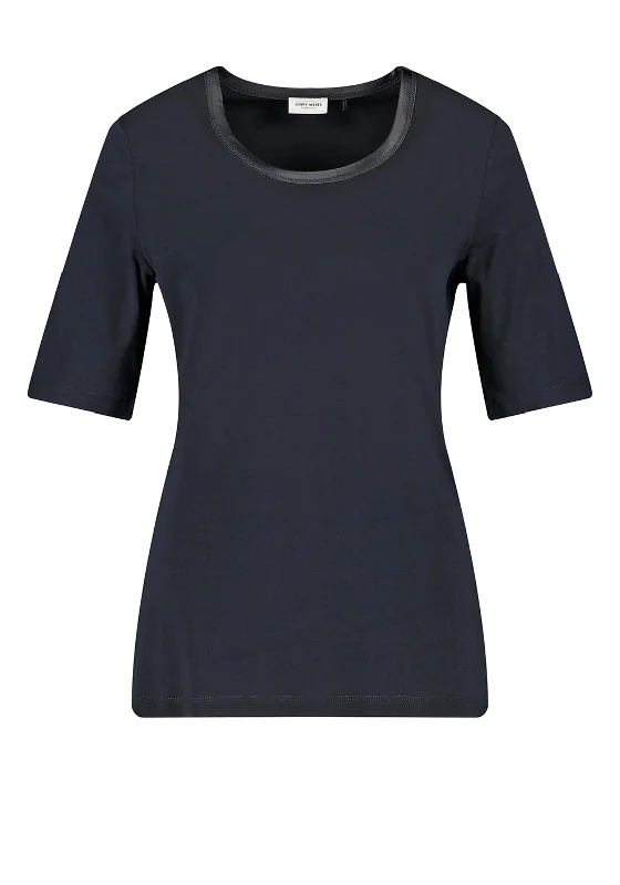 Gerry Weber Satin Trim Neck T-Shirt, Navy