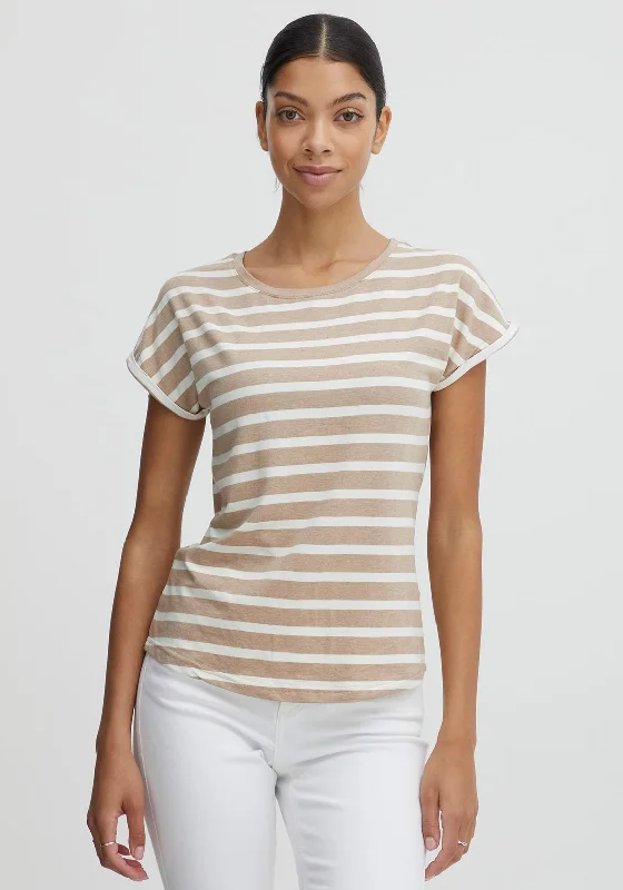 B.Young Stripe Pattern T-Shirt, Beige