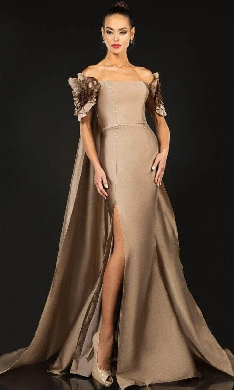 Terani Couture - Straight Across Taffeta Evening Gown 2021E2792 - 1 pc Taupe In Size 12 Available