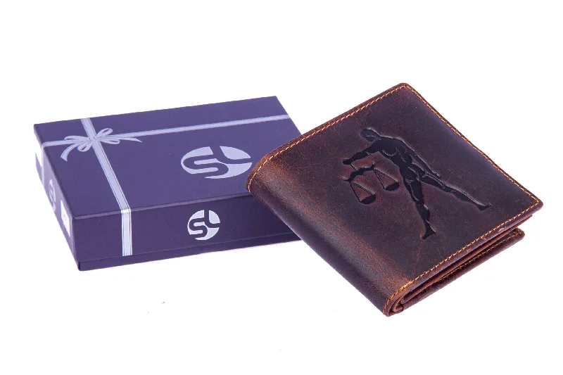 Mens leather wallet with zodiac sign 92957 (Libra) Brown