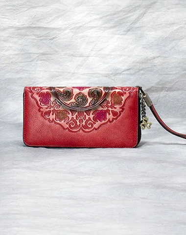 Handmade Floral Red Leather Wristlet Wallet Womens Zip Around Wallets Floral Cards Ladies Zipper Clutch Wallet for Women Handmade Floral Red Leather Wristlet Wallet Womens Zip Around Wallets Floral Cards Ladies Zipper Clutch Wallet for Women