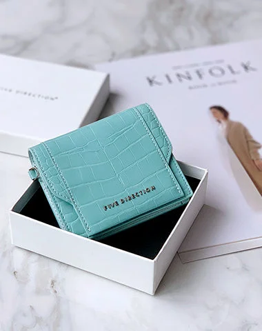 Cute Women Mint Green Vegan Leather Small Card Holder Crocodile Pattern Card Wallets Slim Change Wallet For Women Cute Women Mint Green Vegan Leather Small Card Holder Crocodile Pattern Card Wallets Slim Change Wallet For Women