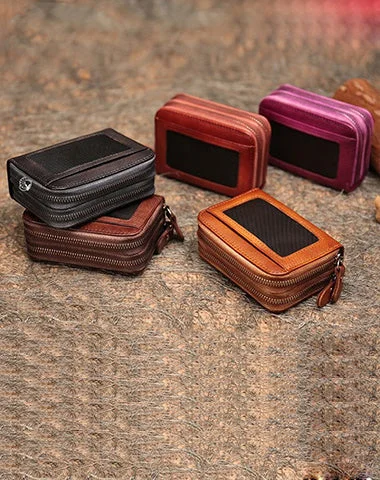 Vintage Women Leather Card Holders Small Double Zip Card Wallet Small Wallet For Women Vintage Women Leather Card Holders Small Double Zip Card Wallet Small Wallet For Women