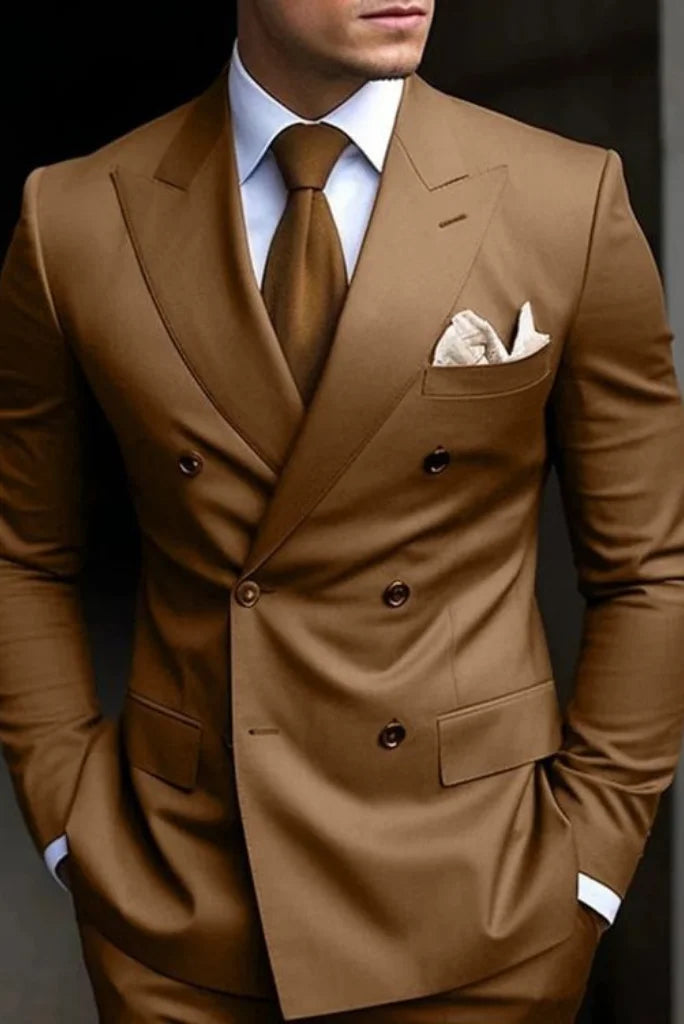Men Double Breasted Golden Brown Wedding Formal Suit Two Piece Suit Prom Wear Gift For Him Men Double Breasted Golden Brown Wedding Formal Suit Two Piece Suit Prom Wear Gift For Him