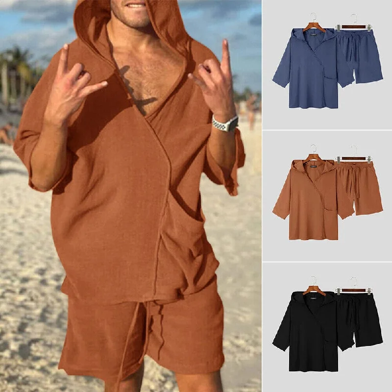 2-Piece Set: Men's Hooded Tracksuit Tennis Shirt Shorts and T Shirt Set Plain