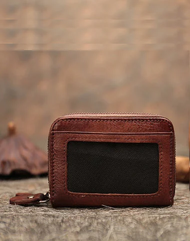 Vintage Women Coffee Leather Card Holders Small Double Zip Card Wallet Small Wallet For Women Vintage Women Coffee Leather Card Holders Small Double Zip Card Wallet Small Wallet For Women