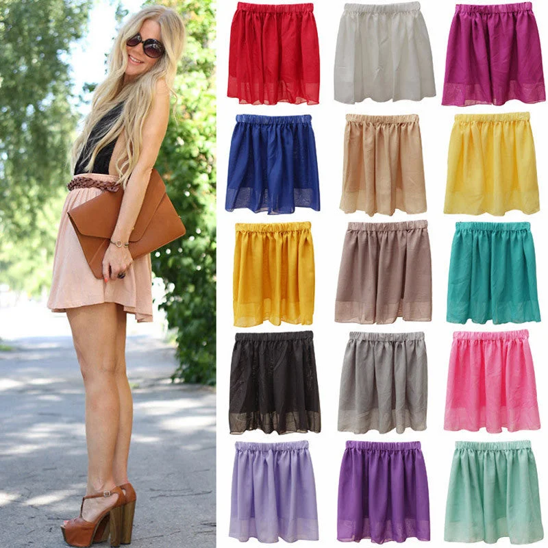Summer Chiffon Women Skirt Tulle Girls Above Knee Short Nude Mini Casual Skirts NO BELT LY1201ANu