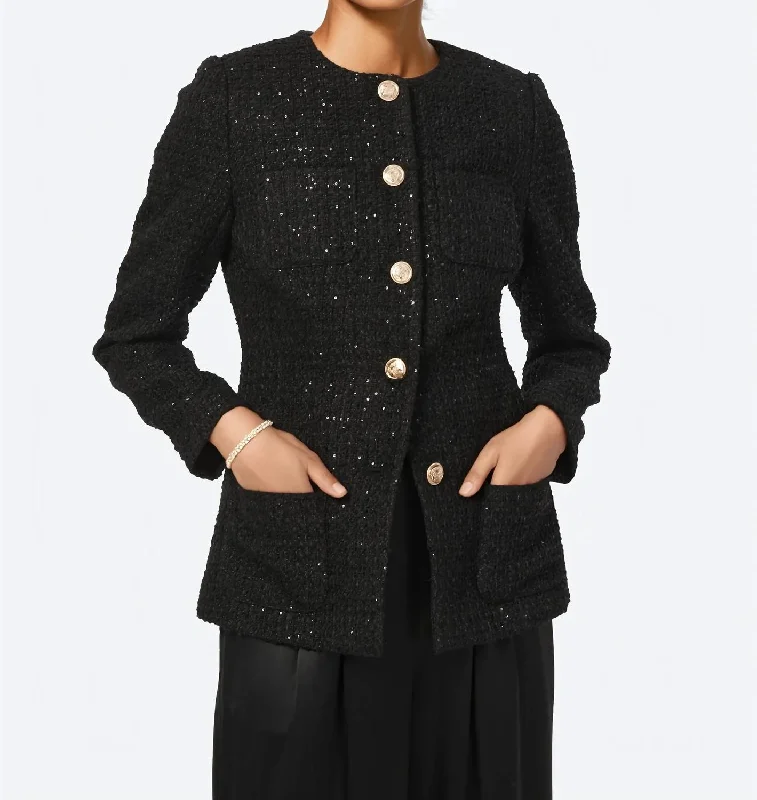 Wrenley Sequin Tweed Blazer In Black