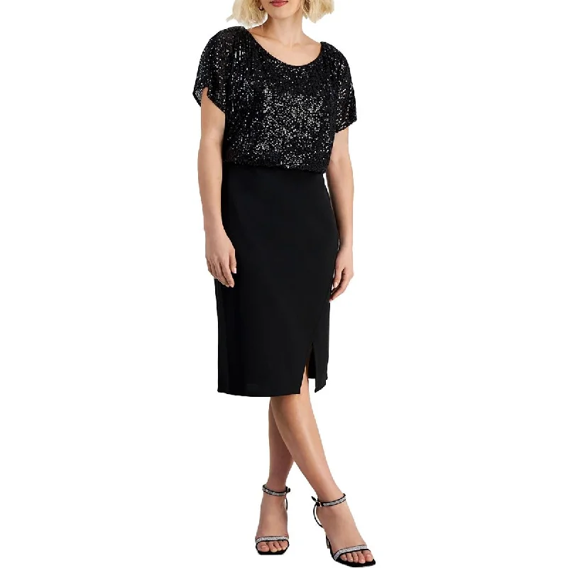 Connected Apparel Womens Petites Sequined  Midi Dress