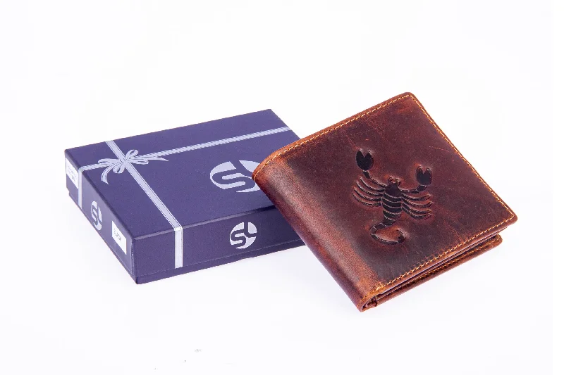 Mens leather wallet with zodiac sign 92957 (Scorpio) Brown