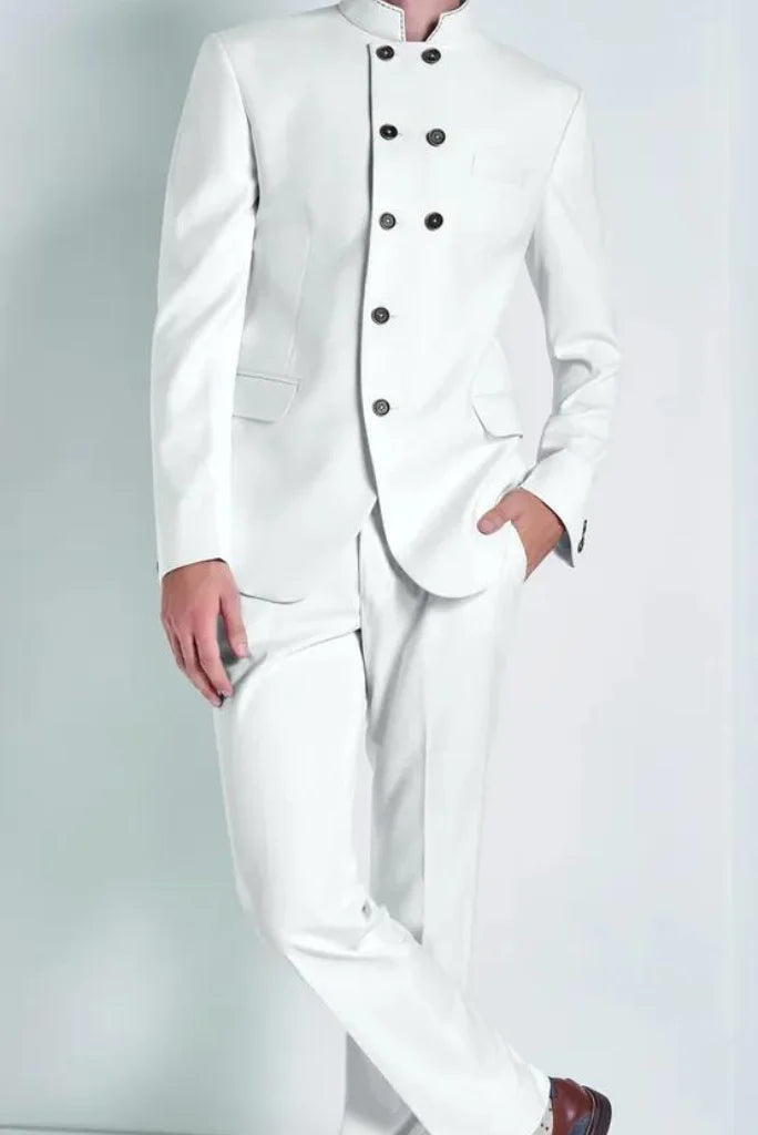Classic White Double Breasted Jodhpuri Suit, Exclusive Suit for Wedding and Festival Classic White Double Breasted Jodhpuri Suit, Exclusive Suit for Wedding and Festival