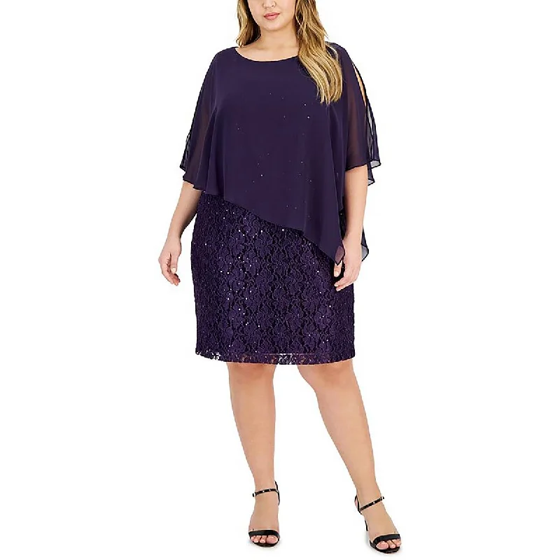 Connected Apparel Womens Plus Sequined Lace Midi Dress