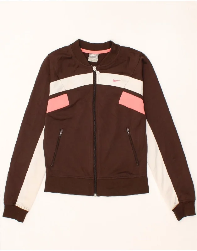 NIKE Womens Tracksuit Top Jacket US 4/6 Small Brown Colourblock Polyester