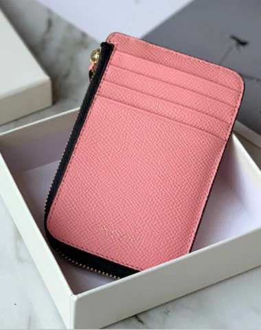 Cute Women Pink Leather Slim Round Card Holder Card Wallet Zipper Change Wallet For Women Cute Women Pink Leather Slim Round Card Holder Card Wallet Zipper Change Wallet For Women