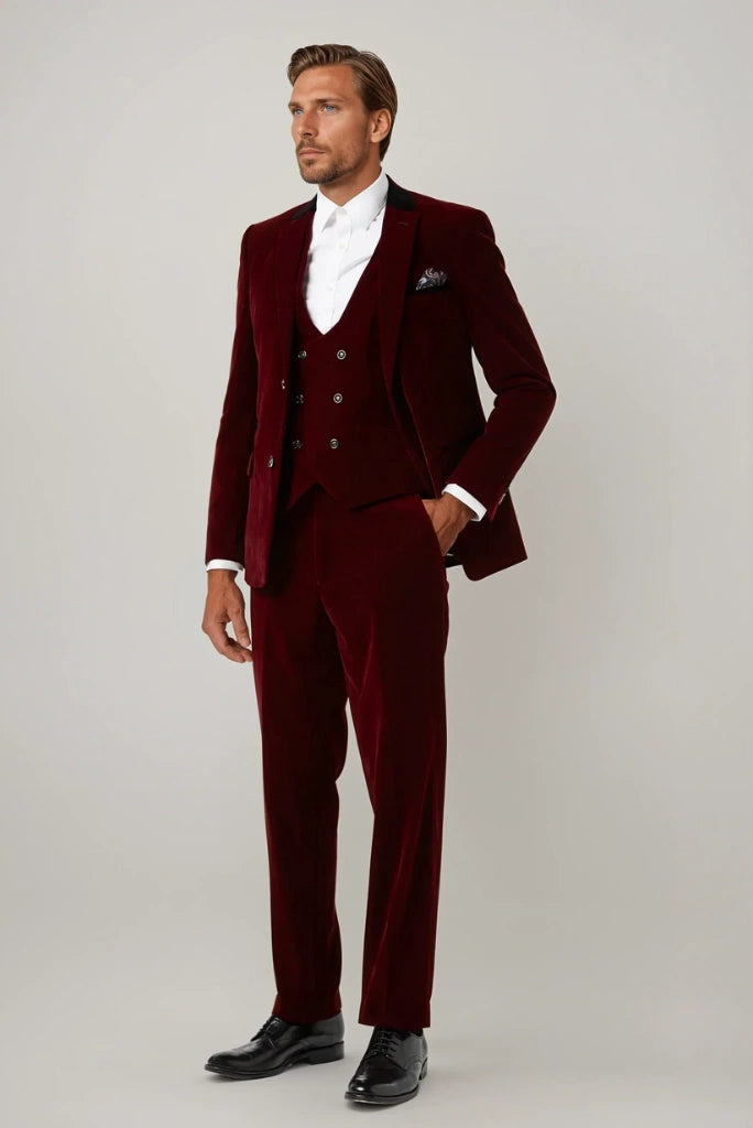 Men Velvet Wine Three Piece Suit Wedding Prom Suit Stylish Groom Wear & Groomsmen Suit Dinner Partywear Suit Men Velvet Wine Three Piece Suit Wedding Prom Suit Stylish Groom Wear & Groomsmen Suit Dinner Partywear Suit