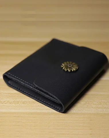 Cute Women Black Leather Slim Card Wallet Sunflower Coin Wallets Mini Change Wallets For Women Cute Women Black Leather Slim Card Wallet Sunflower Coin Wallets Mini Change Wallets For Women