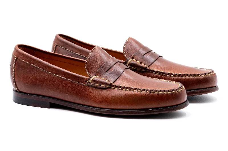 Old Row Oiled Saddle Leather Penny Loafers - Cigar
