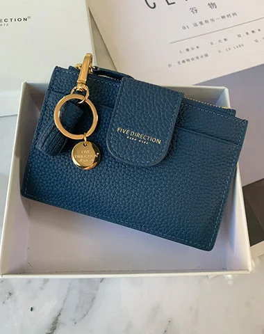 Cute Women Dark Blue Leather Slim Keychain with Card Wallet Card Holder Wallet Change Wallet For Women Cute Women Dark Blue Leather Slim Keychain with Card Wallet Card Holder Wallet Change Wallet For Women