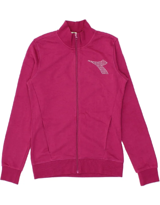 DIADORA Womens Tracksuit Top Jacket UK 10 Small Pink Cotton