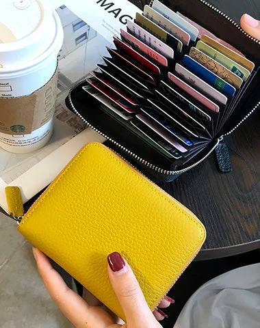 Cute Women Yellow Leather Card Holders Small Zip Card Wallet Card Holders Wallet For Women Cute Women Yellow Leather Card Holders Small Zip Card Wallet Card Holders Wallet For Women