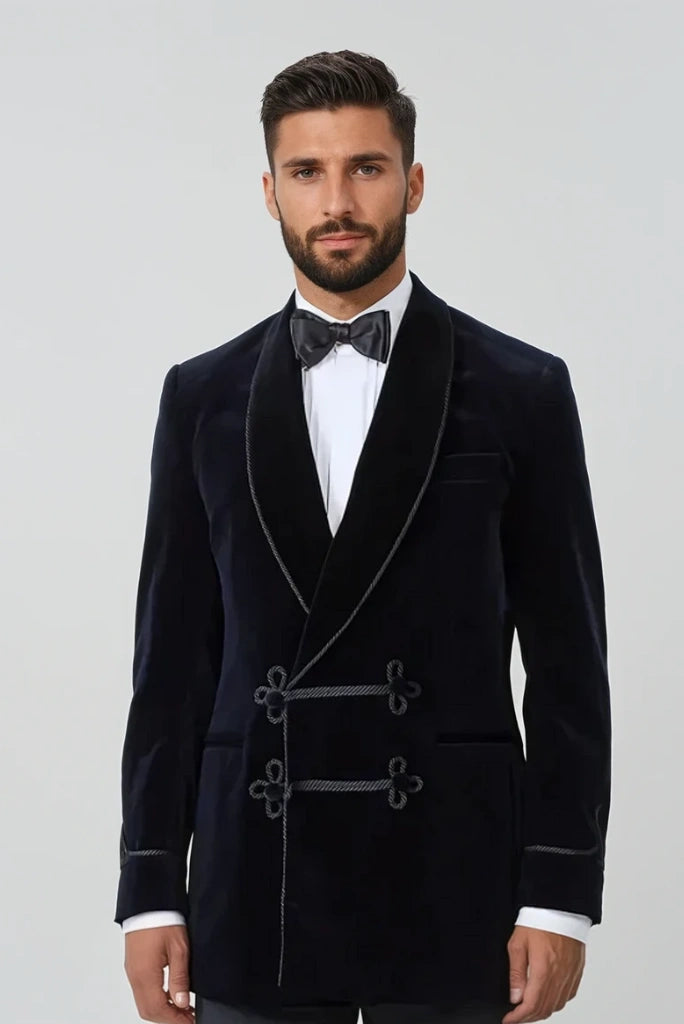 Men Navy Blue Smoking Jacket Stylish Designer Jacket Dinner Party Wear Coat Men Velvet Warm Vintage Luxury Jacket Men Navy Blue Smoking Jacket Stylish Designer Jacket Dinner Party Wear Coat Men Velvet Warm Vintage Luxury Jacket