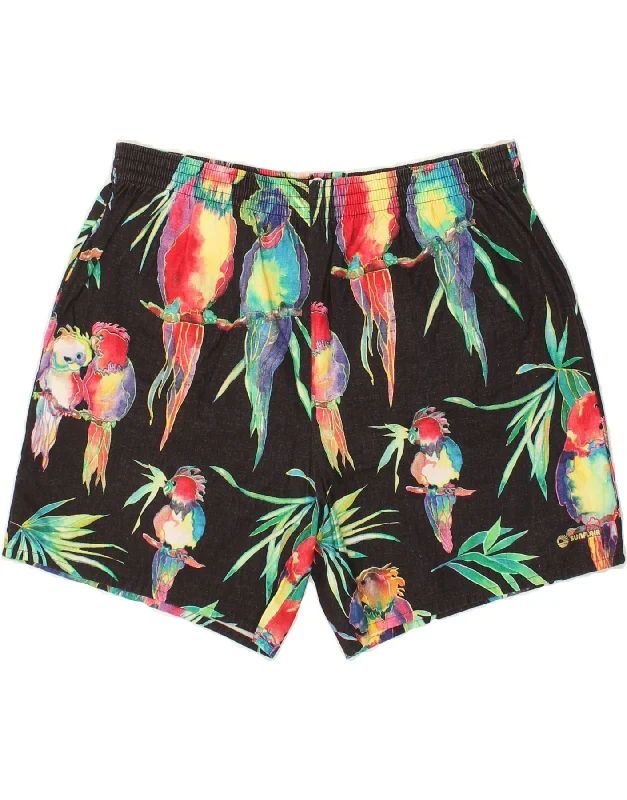 VINTAGE Mens Sport Shorts Large Black Animal Print Cotton