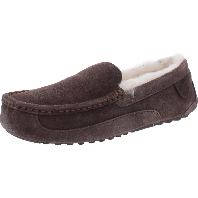 Fireside by Dearfoams Mens Leather Australian Shearling Lined Moccasin Slippers