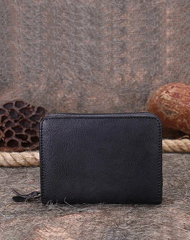 Vintage Women Black Gray Leather Small Wallet with Zip Around Card Holders Bifold Small Wallet Billfold For Women Vintage Women Black Gray Leather Small Wallet with Zip Around Card Holders Bifold Small Wallet Billfold For Women