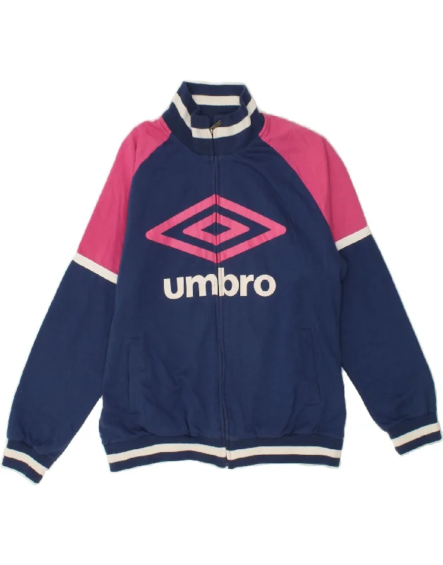 UMBRO Womens Graphic Tracksuit Top Jacket UK 18 XL Navy Blue Colourblock