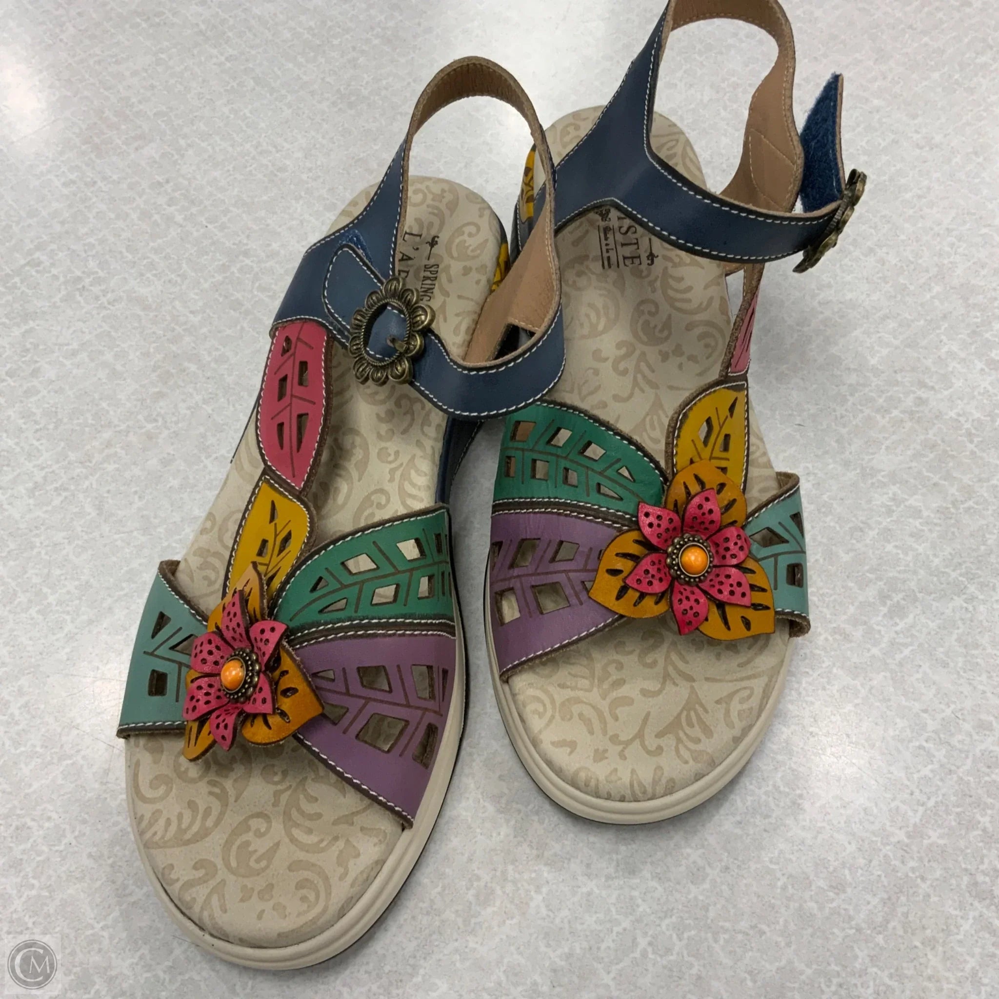 Sandals Heels Wedge By Spring Step In Blue, Size: 9